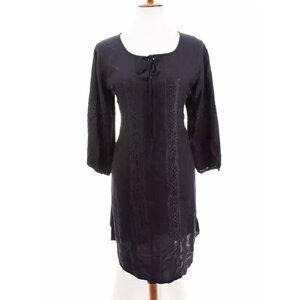 Solitaire Anthropologie Sz M Embroidered Shift Tunic Dress Navy Blue